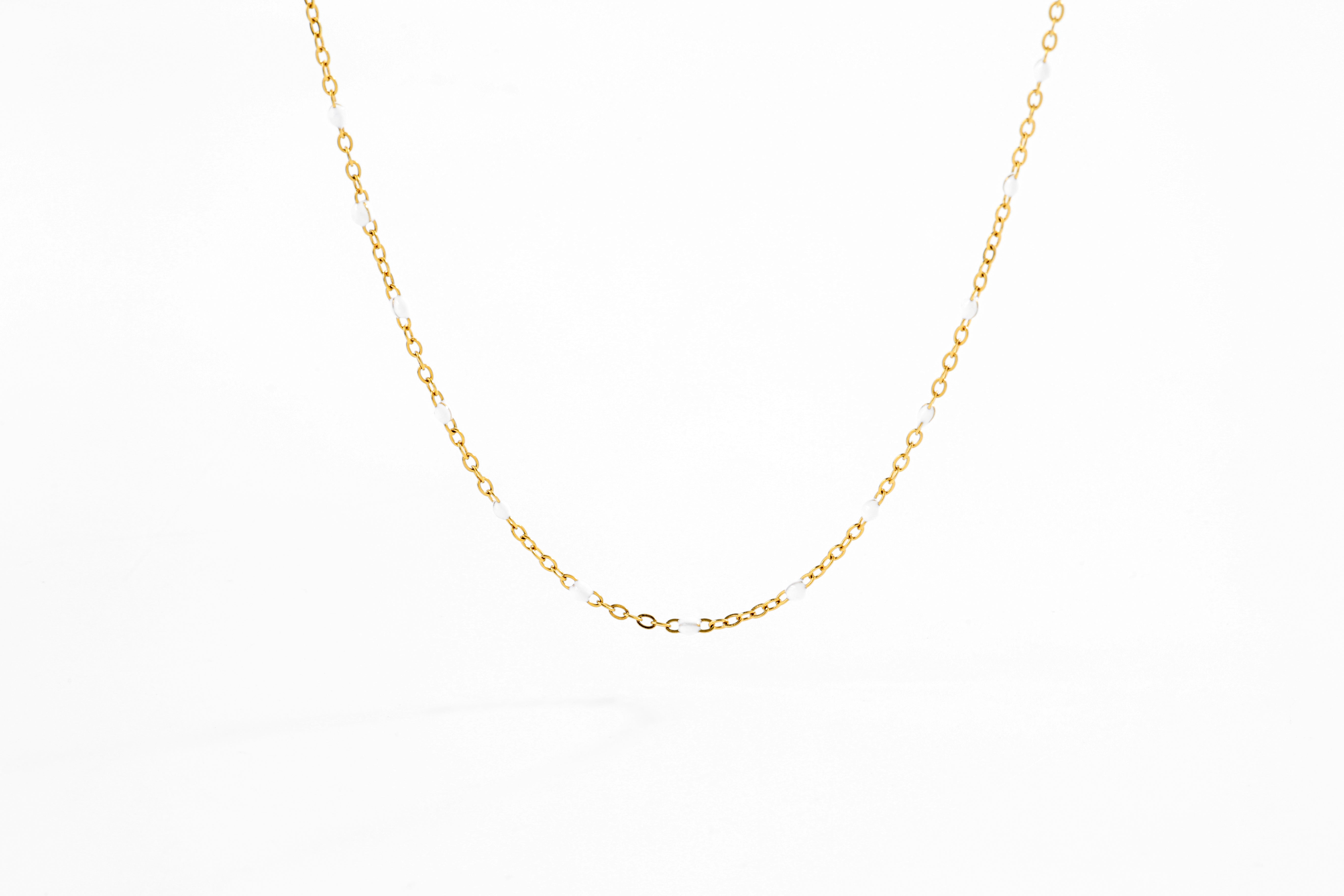 White Beaded Station Necklace