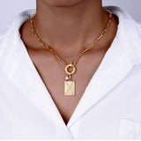 Pave Initial Pendant Necklace with Paperclip Chain