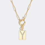 Pave Initial Pendant Necklace with Paperclip Chain