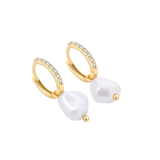 Freshwater Pearl Drop Pave Huggie Earrings