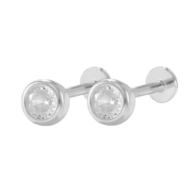 Bezel Stud Flatback Earrings | 16g
