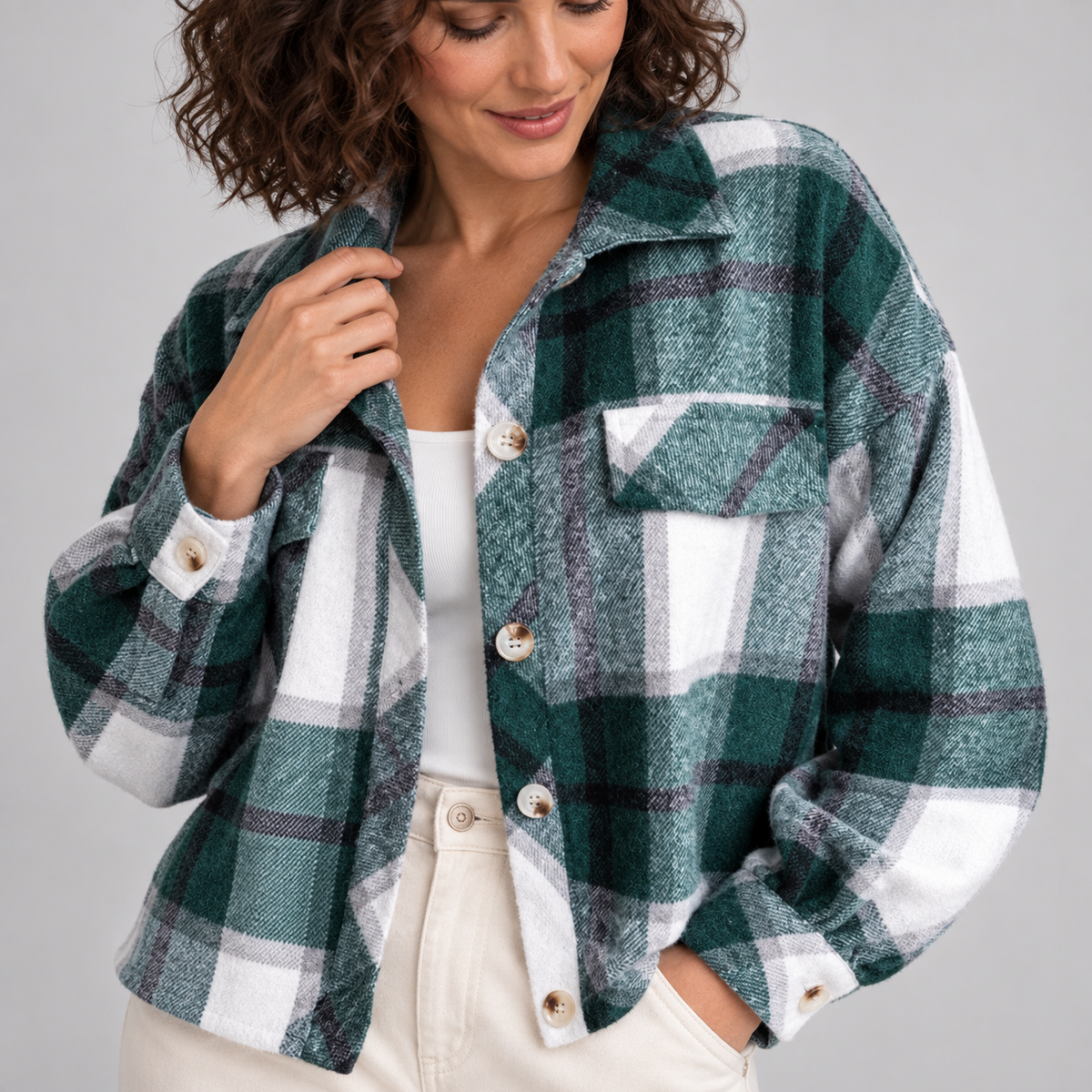 WALA™ - Casual Plaid Button Front Long Sleeve Jacket