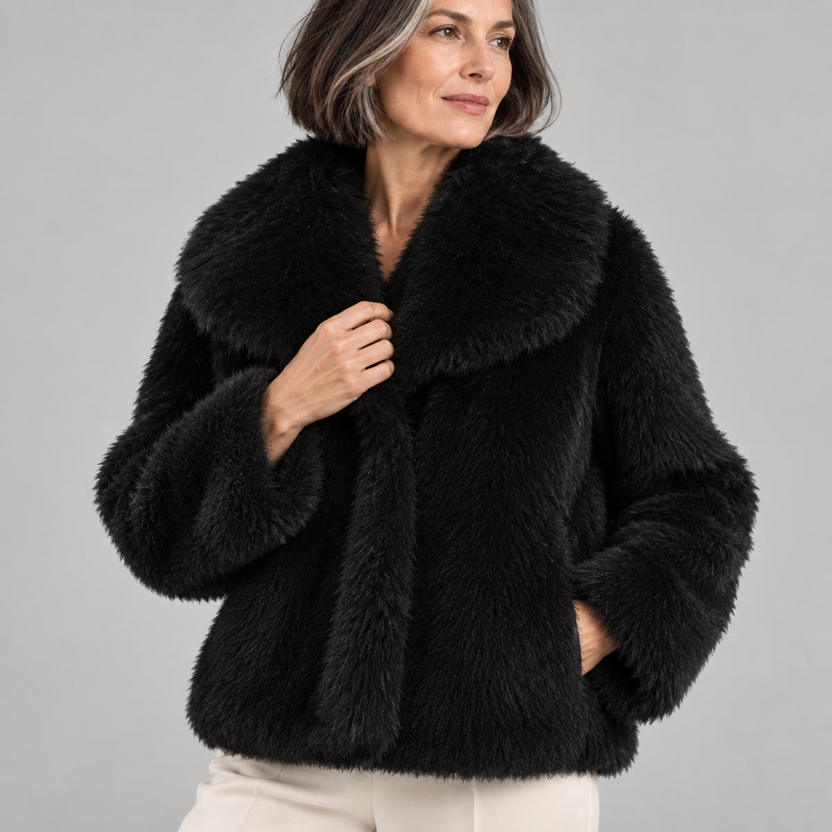 WEENA™ - Classy Long Sleeve Collared Fuzzy Coat