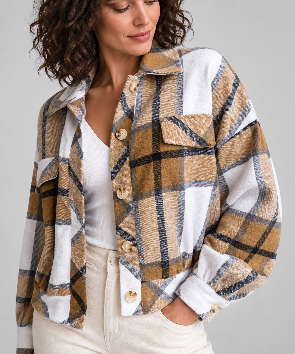 WALA™ - Casual Plaid Button Front Long Sleeve Jacket