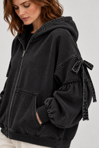 LELENA™ - Chic Zip Up Hooded Side Bow Long Sleeve Jacket