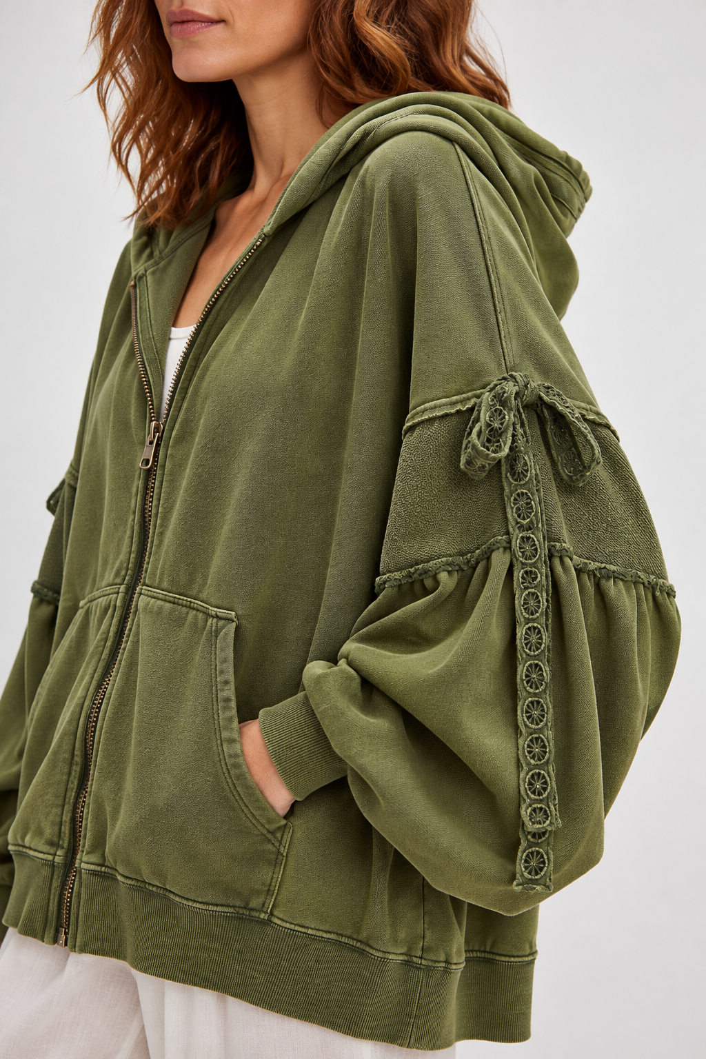 LELENA™ - Chic Zip Up Hooded Side Bow Long Sleeve Jacket