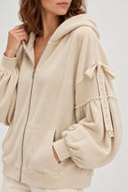 LELENA™ - Chic Zip Up Hooded Side Bow Long Sleeve Jacket