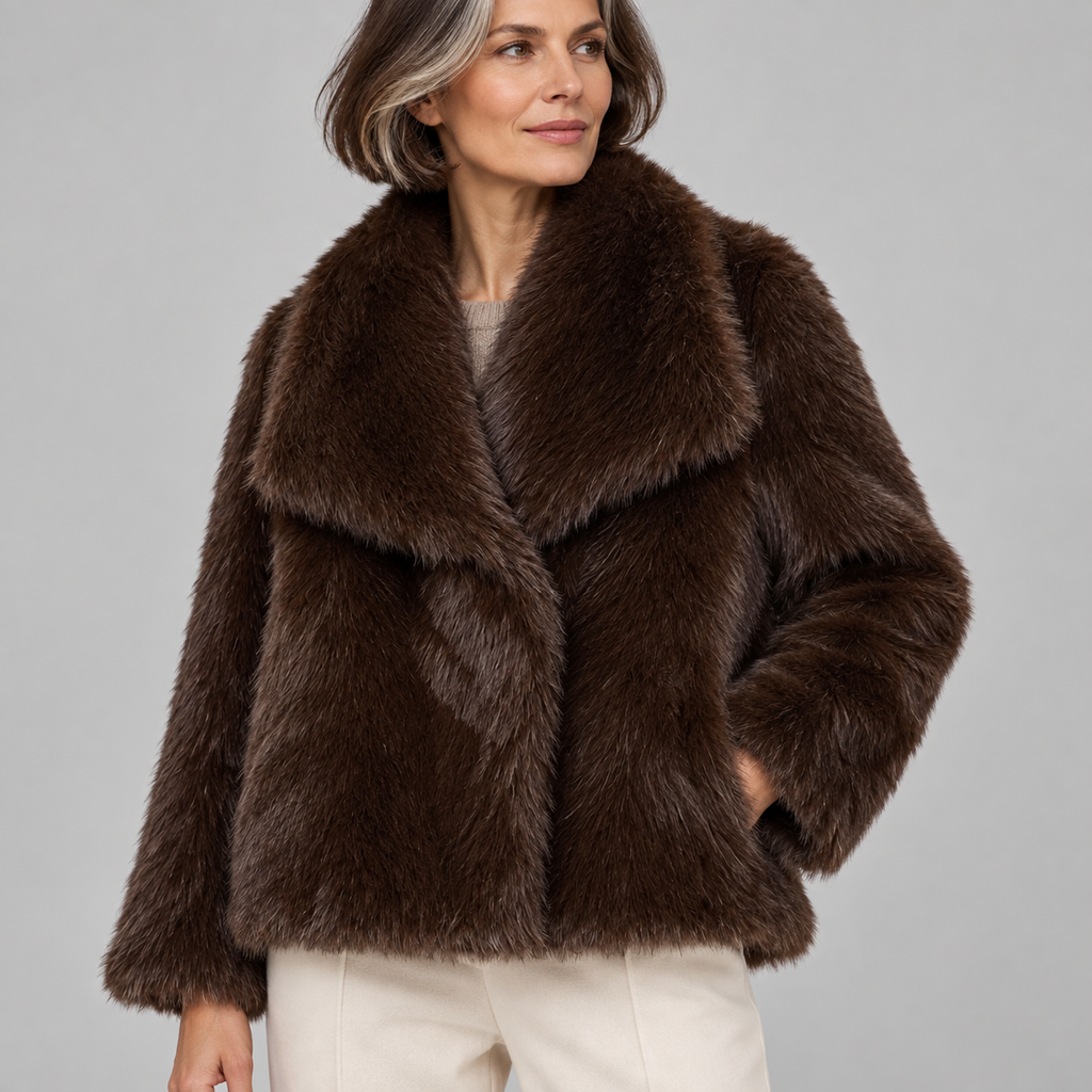 WEENA™ - Classy Long Sleeve Collared Fuzzy Coat