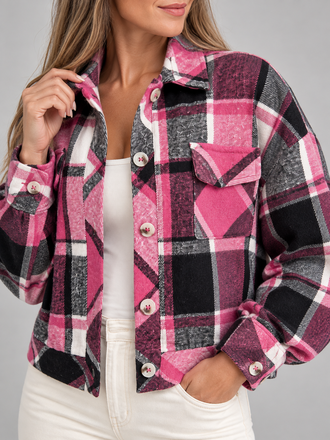ZABEL™ - Casual Plaid Button Front Long Sleeve Jacket