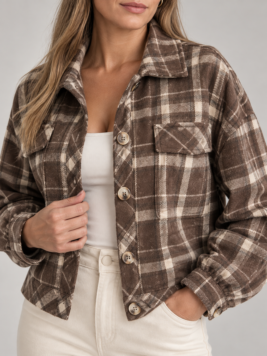 ZABEL™ - Casual Plaid Button Front Long Sleeve Jacket