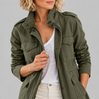 RHODA™ - Vintage Zip Up Button Military Jacket
