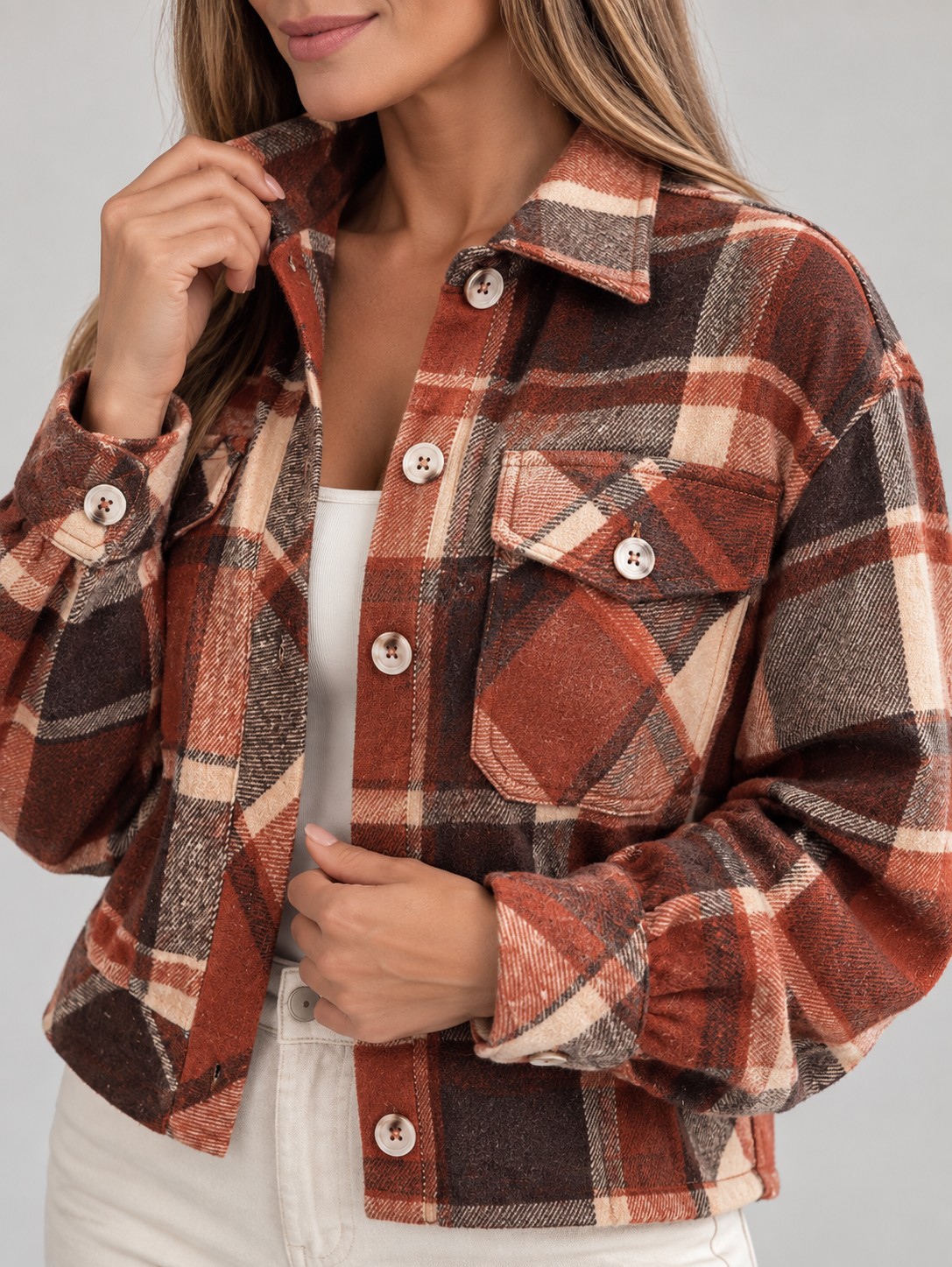 ZABEL™ - Casual Plaid Button Front Long Sleeve Jacket