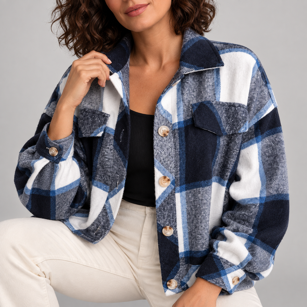 WALA™ - Casual Plaid Button Front Long Sleeve Jacket