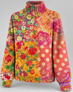 Mallory™ | Floral Polka Dot Knit Turtleneck Sweater
