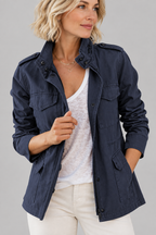 RHODA™ - Vintage Zip Up Button Military Jacket