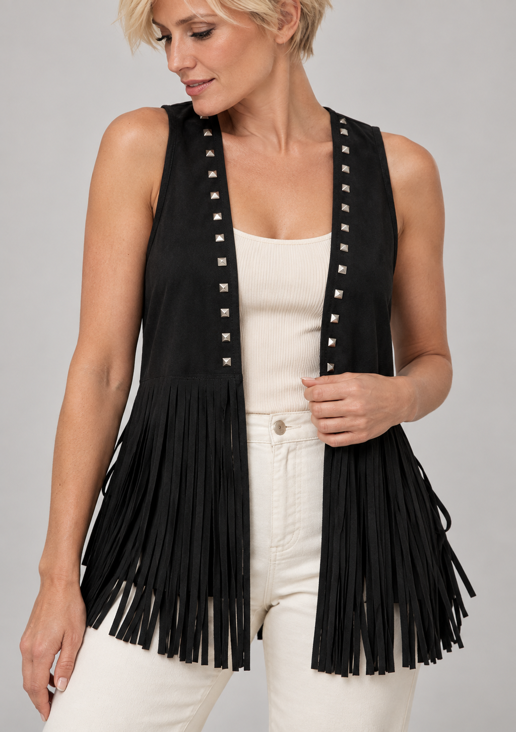 DHARNA™ – Casual Open-Front Sleeveless Fringe Vest