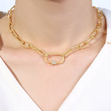 Link Chain Necklace with Pave Carabiner Clasp