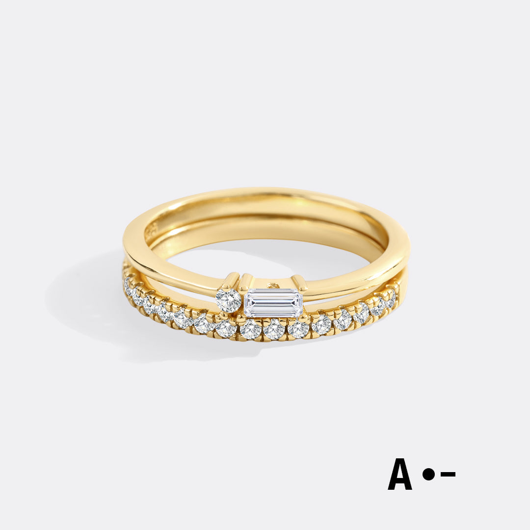 Morse Code and Micro Pave Eternity Ring Stacking Set