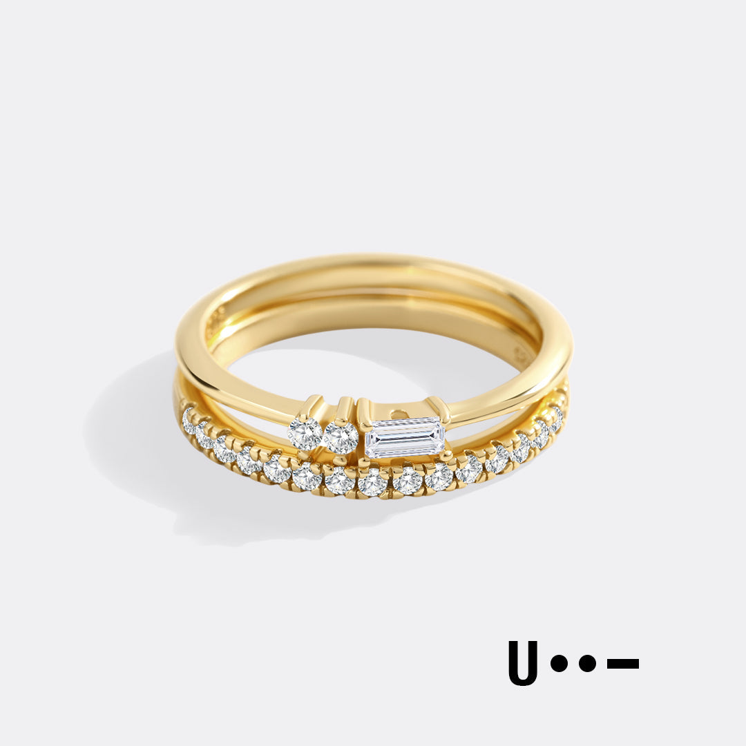 Morse Code and Micro Pave Eternity Ring Stacking Set