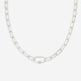 Link Chain Necklace with Pave Carabiner Clasp