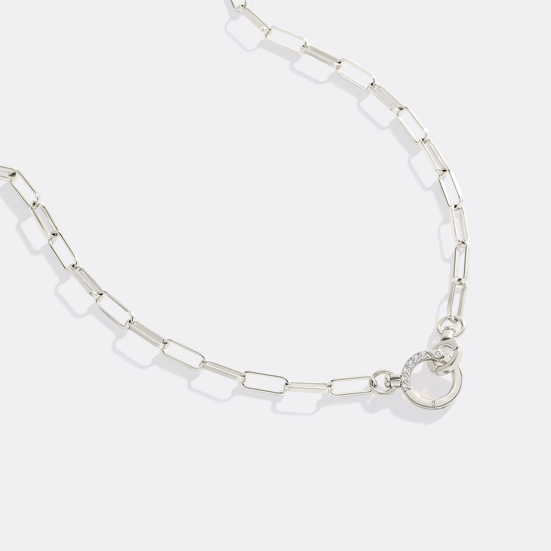 Pave Mint Paperclip Necklace