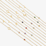 Initial Necklace with Birthstone Accent