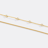 Bezel Set Diamond Bracelet and Box Chain Bracelet Stacking Set