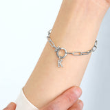 Mint Paperclip Bracelet with Pave Initial Charm