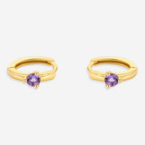 Solitaire Birthstone Huggie Hoop Earrings
