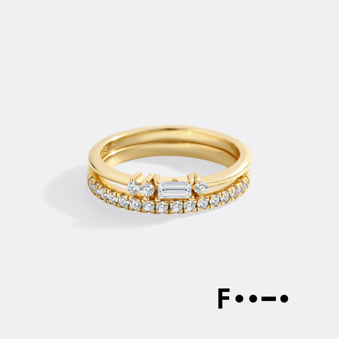 Morse Code and Micro Pave Eternity Ring Stacking Set