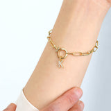 Mint Paperclip Bracelet with Pave Initial Charm