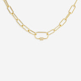 Link Chain Necklace with Pave Carabiner Clasp