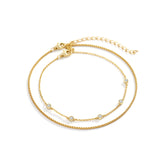 Bezel Set Diamond Bracelet and Box Chain Bracelet Stacking Set