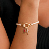 Pearl Cross Charm Bracelet