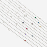 Initial Necklace with Birthstone Accent