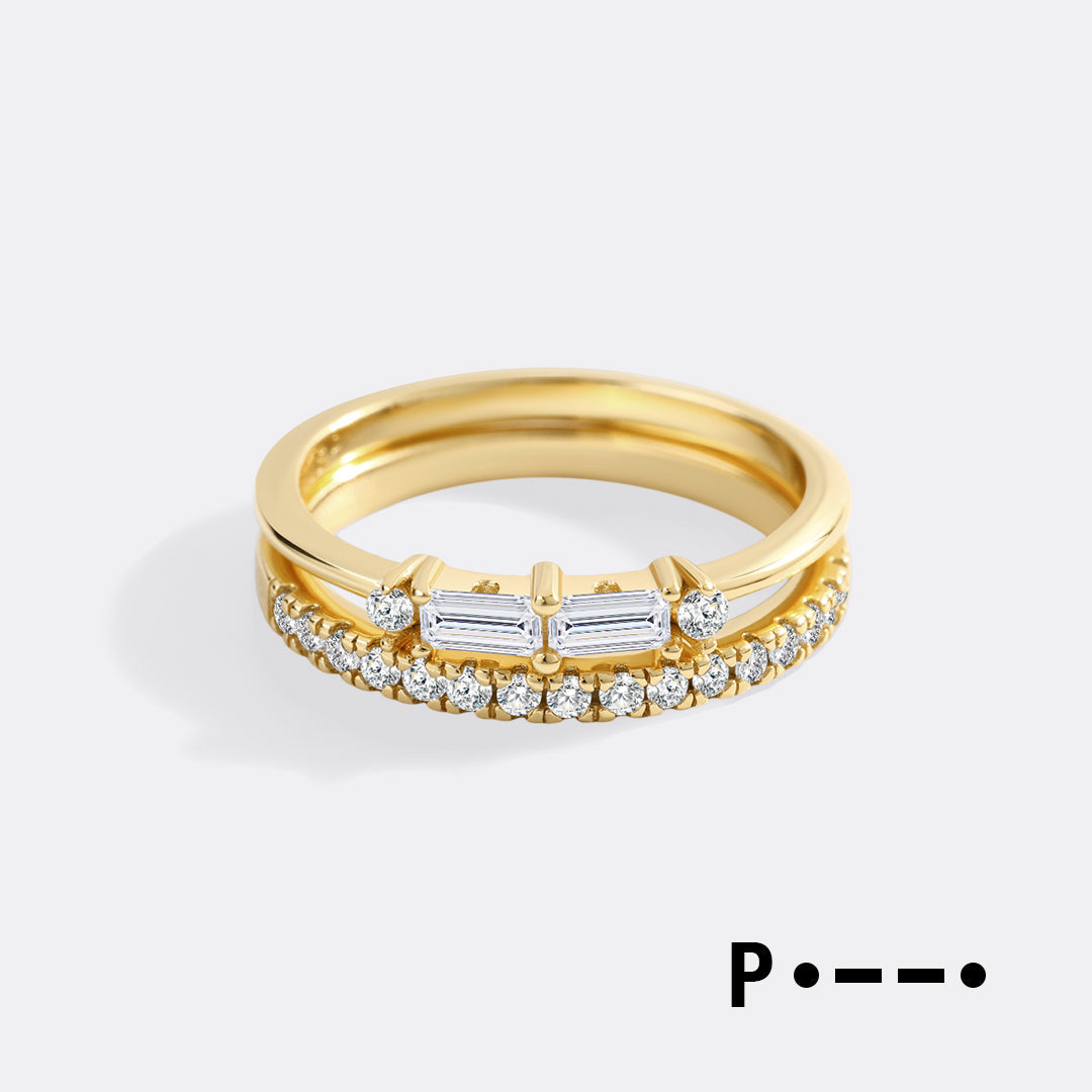 Morse Code and Micro Pave Eternity Ring Stacking Set