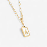 Mother of Pearl Card Initial Necklace | Paperclip Chain