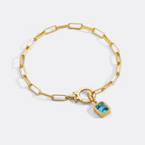 Baguette Birthstone Charm on Mint Paperclip Bracelet