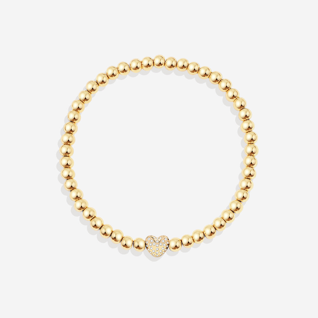 Pave Heart Gold Beaded Bracelet