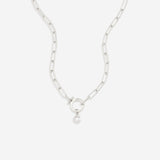 Mint Paperclip Necklace with Pave Initial Charm