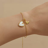 Dainty Mother Of Pearl Cable Chain Bracelet with Initial Heart Charm