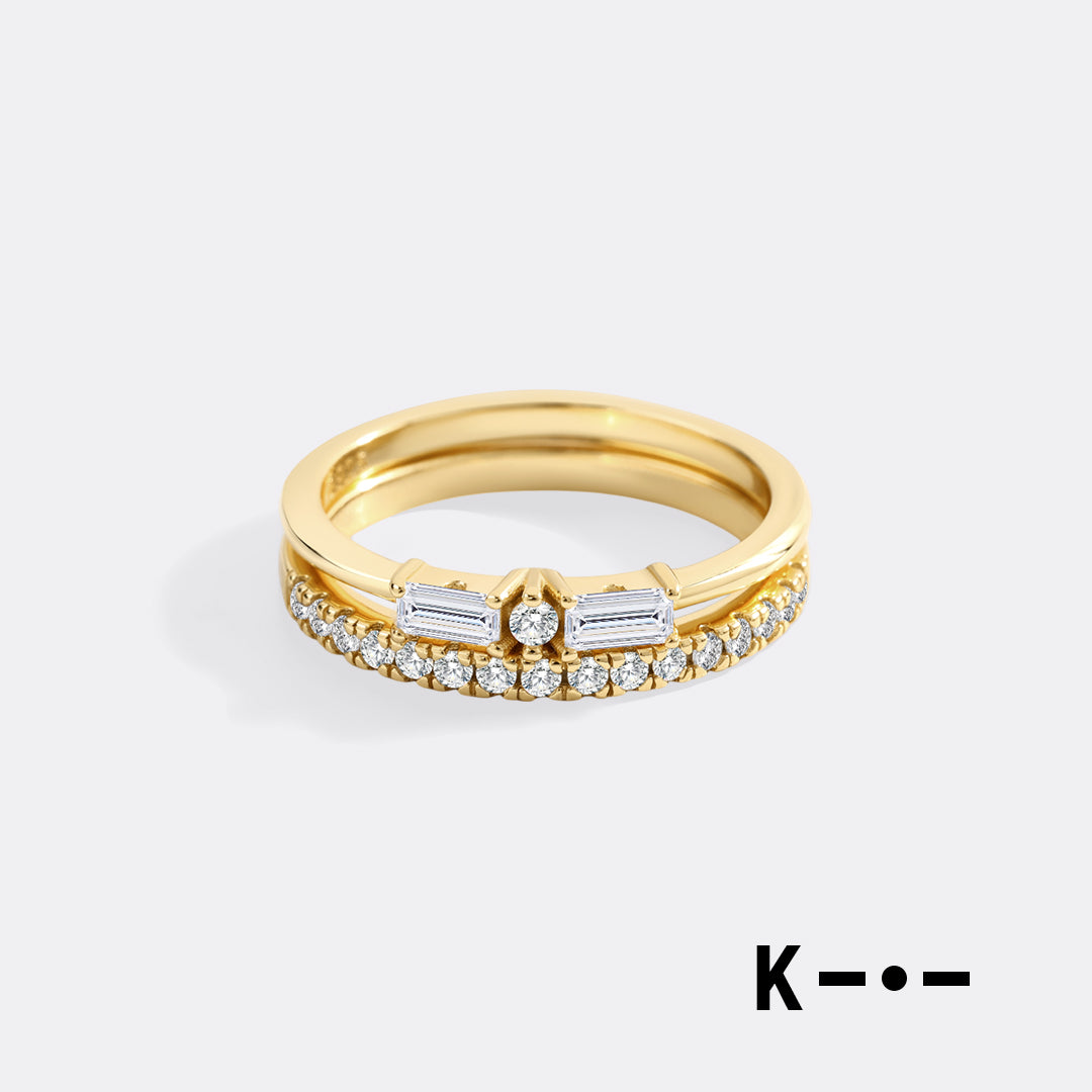 Morse Code and Micro Pave Eternity Ring Stacking Set