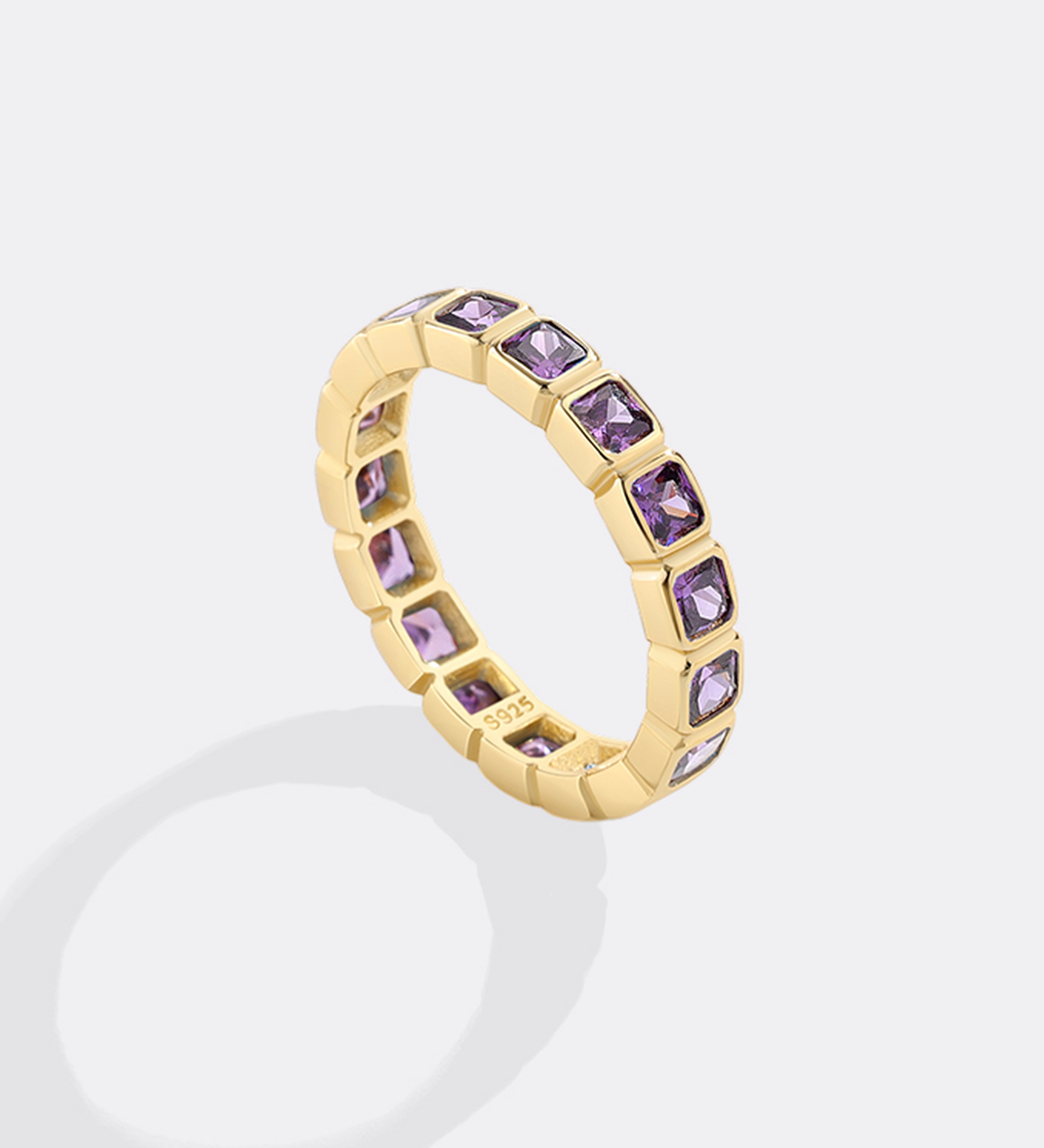 Emerald Cut Birthstone Eternity Ring