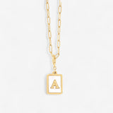 Mother of Pearl Card Initial Necklace | Paperclip Chain