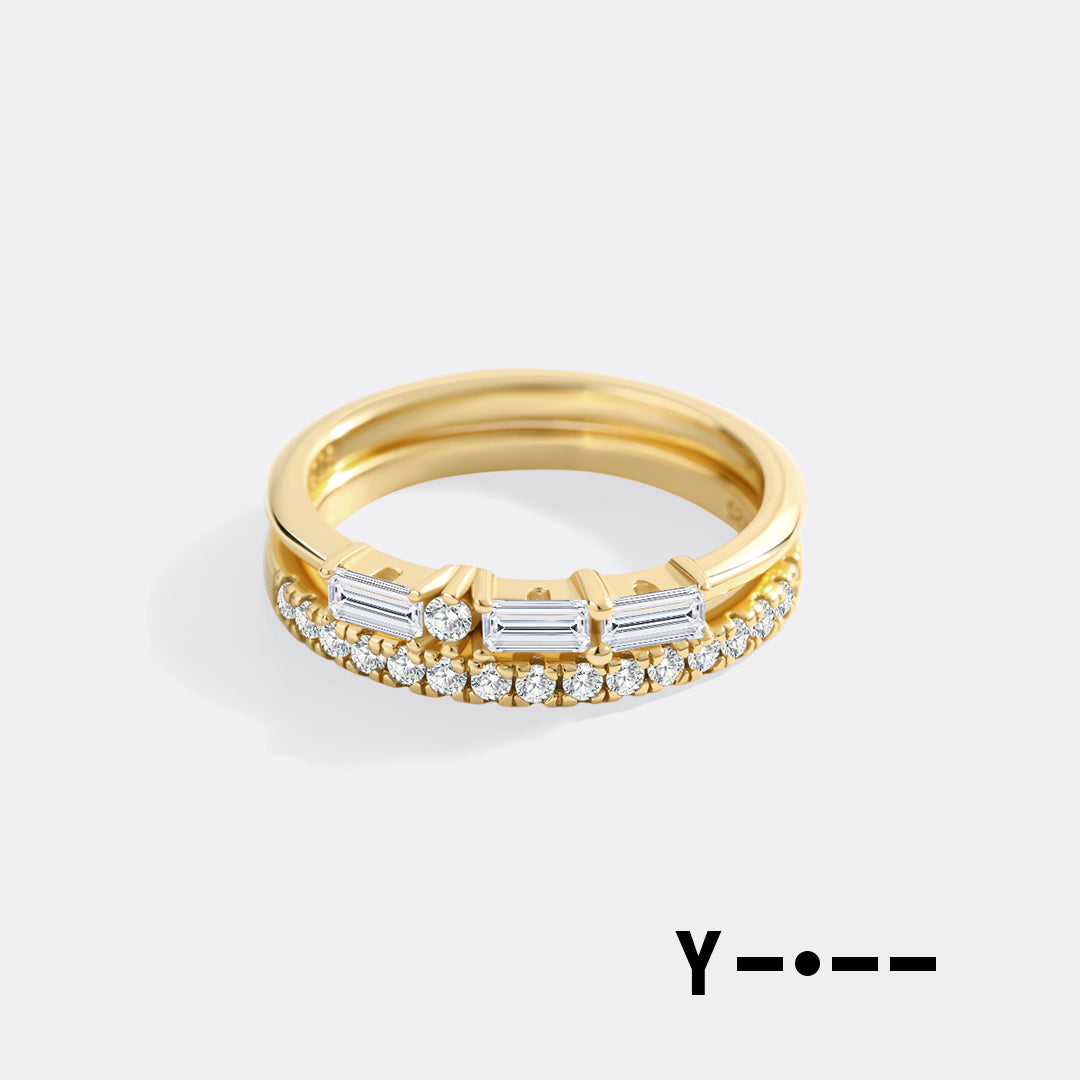 Morse Code and Micro Pave Eternity Ring Stacking Set