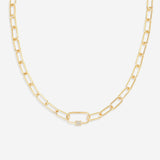 Link Chain Necklace with Pave Carabiner Clasp