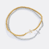 Gold Beaded Cross Stretch Bracelet