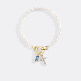 Pearl Cross Charm Bracelet