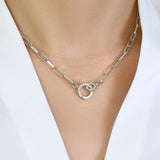 Pave Mint Paperclip Necklace