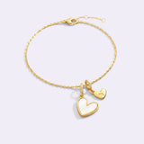 Dainty Mother Of Pearl Cable Chain Bracelet with Initial Heart Charm